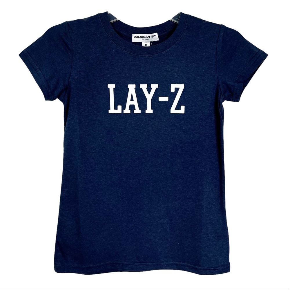 NWT Sub_Urban Riot Girl’s Lay-Z Short Sleeve Crew Neck Graphic T-Shirt Navy Sz M
